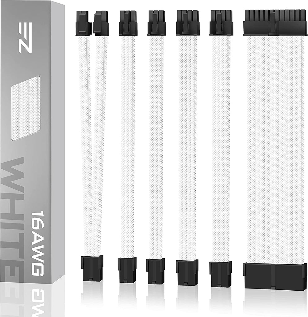 EZDIY-FAB PSU Cable Extension Sleeved Custom Mod GPU PC Power Supply Soft  Nylon Braided with Comb Kit 24PIN/8PIN to 6+2Pin/ 8PIN to 4+4PIN-30CM 300MM  - White : : Computers & Accessories