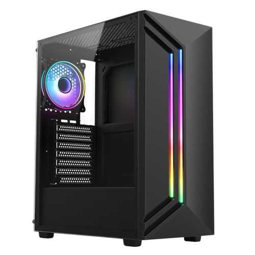 Vida Apollo Black ARGB Gaming Case w/ Glass Window, ATX, Rear ARGB Fan ...