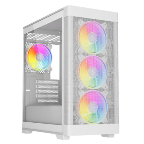 Vida Zephyr V2 White ARGB Gaming Case w/ Glass Window, Micro ATX, 4x ARGB Fans, 6-Port PWM ARGB Fan Hub & Remote Control, Mesh Front