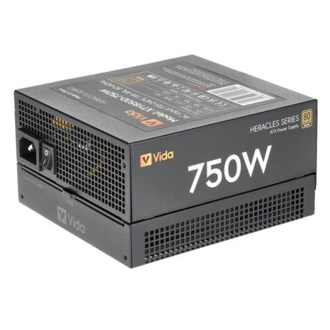 Vida 750W Heracles Black ATX Gaming PSU, 80+ Bronze, 14cm Ultra-Quiet FDM Fan, Flat Black Cables, Power Lead Not Included