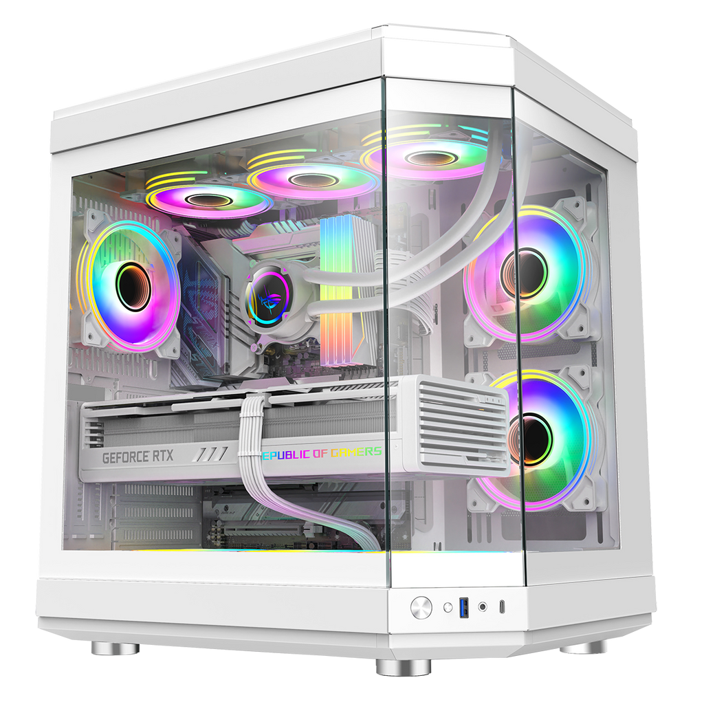 GameMax Hype White Mid-Tower ATX Gaming Case With Dual Chamber Panoram ...